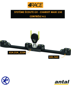 CHARIOT ÉCOUTE GV MAXI RAIL MAXI 4RACE 47X32- 1 POULIE SIMPLE Ø120MM