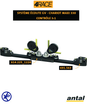 CHARIOT ÉCOUTE GV MAXI RAIL MAXI 4RACE 47X32- 2 POULIES SIMPLESØ120MM