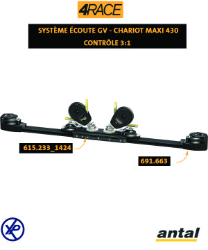 CHARIOT ÉCOUTE GV MAXI RAIL MAXI 4RACE 67X32- 2 POULIES SIMPLES Ø140MM