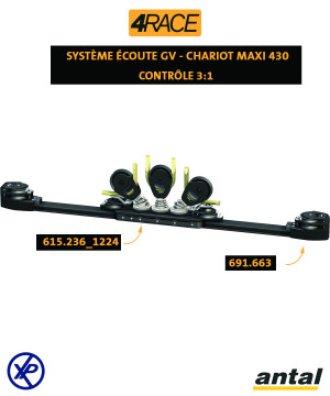 CHARIOT ÉCOUTE GV MAXI RAIL MAXI 4RACE 67X32- 3 POULIES SIMPLES Ø120MM