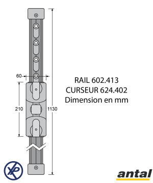 CURSEUR  DE DRISSE RAIL T 40x8 DOUBLE PISTON