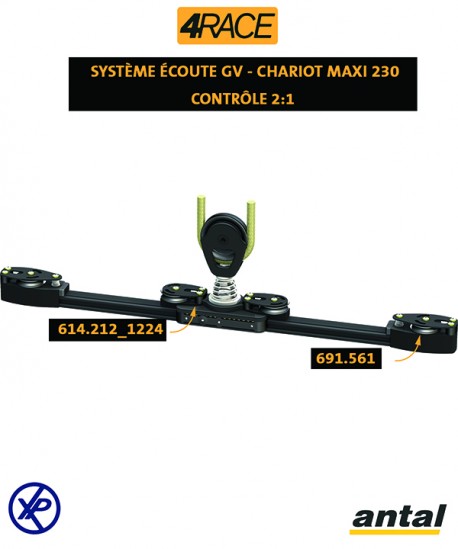 CHARIOT ÉCOUTE GV MAXI RAIL MAXI 4RACE 47X32- 1 POULIE SIMPLE Ø120MM